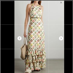 Agua by Agua Bendita Magnolia Floral Linen Halterneck Maxi Dress Large